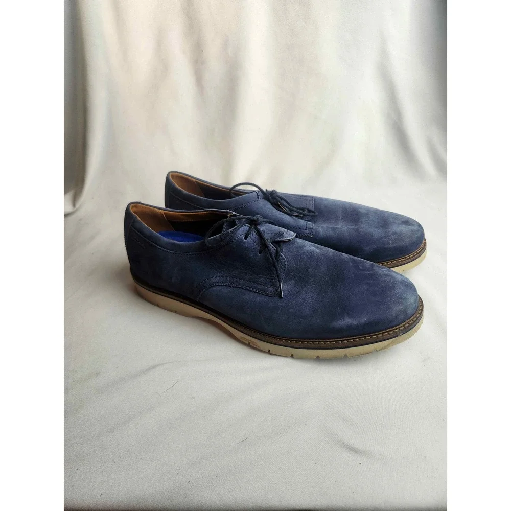Clarks Atticus Limit Navy Blue Nubuck Leather Derby Shoes Mens Size 13
